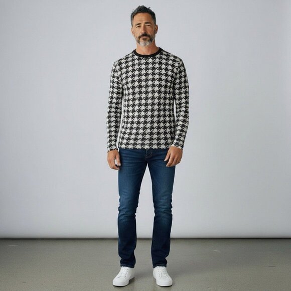 American Rag Other - American Rag Houndstooth Long Sleeve Tee Gray Black Shirt Men’s Size M